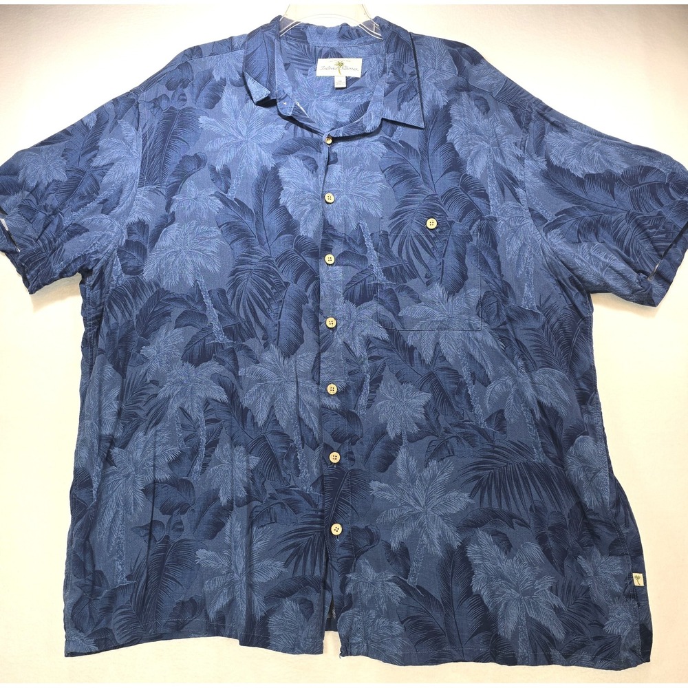 Island Shores Mens 3XL Blue Palm Leaf Tropical Short Slv Button Down Camp Shirt
